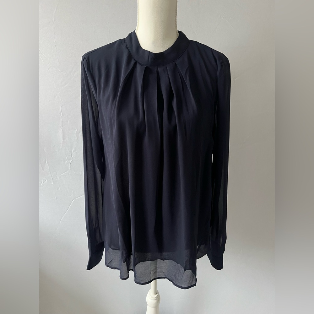 Soteer Dark Blue Soft Flowy Blouse Teardrop Back & Buttons